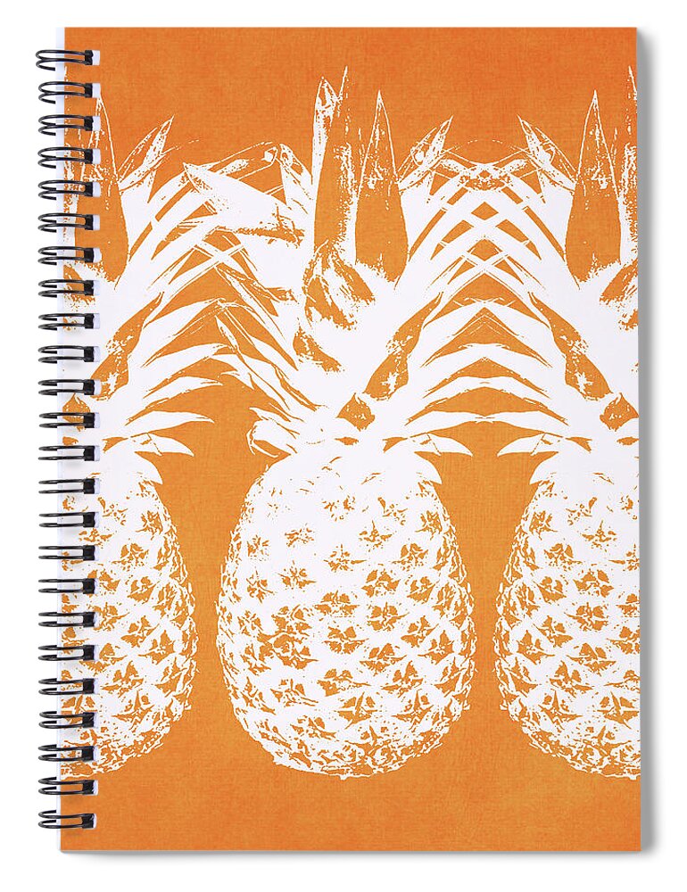 Pineapple Spiral Notebook featuring the painting Orange and White Pineapples- Art by Linda Woods by Linda Woods