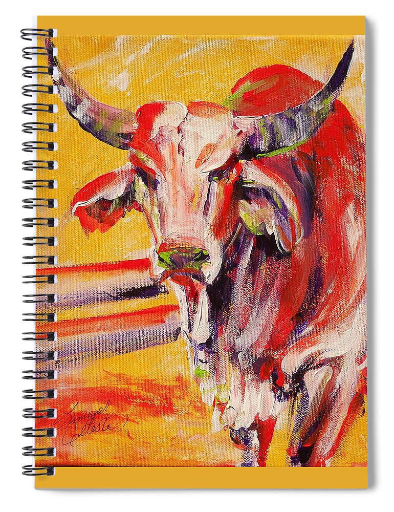 Brahma Bull Spiral Notebook featuring the painting Orange Brahma Bull by Summer Celeste
