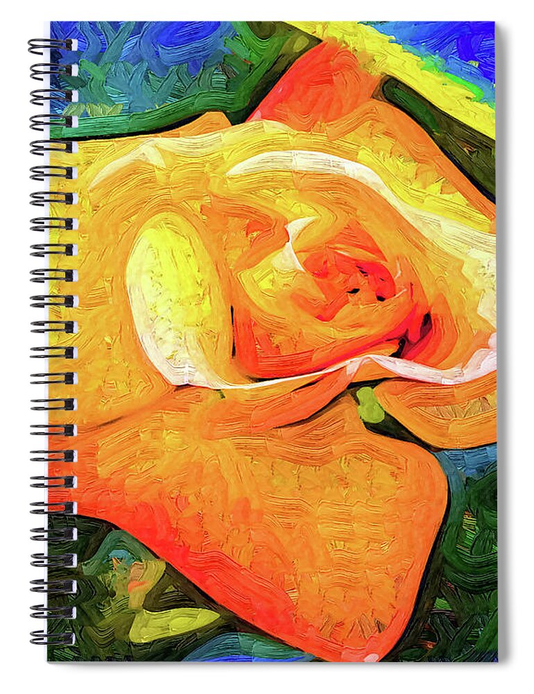 Rose Spiral Notebook featuring the digital art Orange Bud In Fauvism by Kirt Tisdale