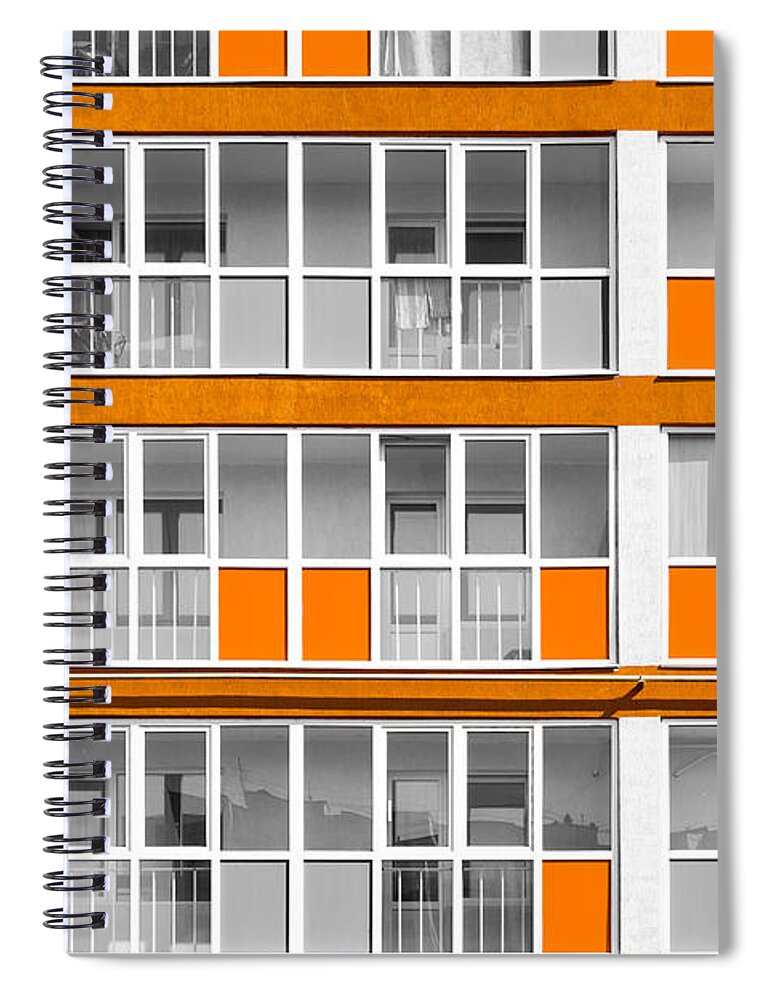 Print Sale Spiral Notebook featuring the photograph Orange Exterior Decoration Details of Modern Flats by John Williams