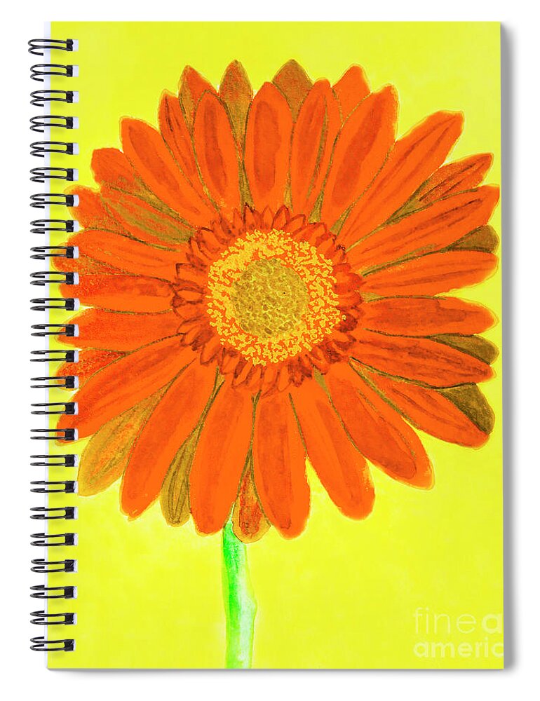 Gerbera Spiral Notebook featuring the painting Orange gerbera on yellow, watercolor by Irina Afonskaya