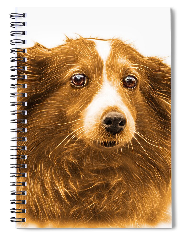 Sheltie Spiral Notebook featuring the mixed media Orange Shetland Sheepdog Dog Art 9973 - WB by James Ahn