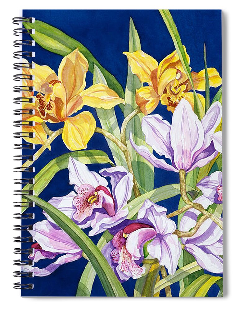Orchids Spiral Notebook featuring the painting Orchids In Blue by Lucy Arnold