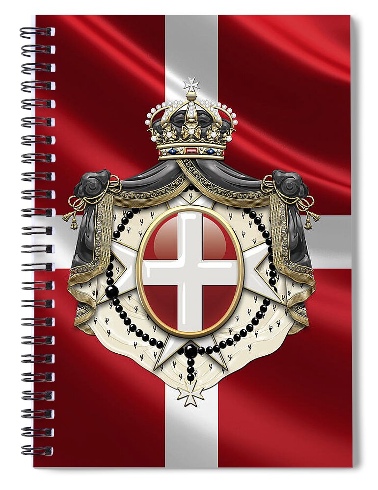 �ancient Brotherhoods� Collection By Serge Averbukh Spiral Notebook featuring the photograph Order of Malta Coat of Arms over Flag by Serge Averbukh