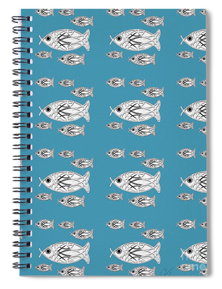 Gabriele Pomykaj Spiral Notebook featuring the digital art Orderly Formation - School of Fish by Gabriele Pomykaj