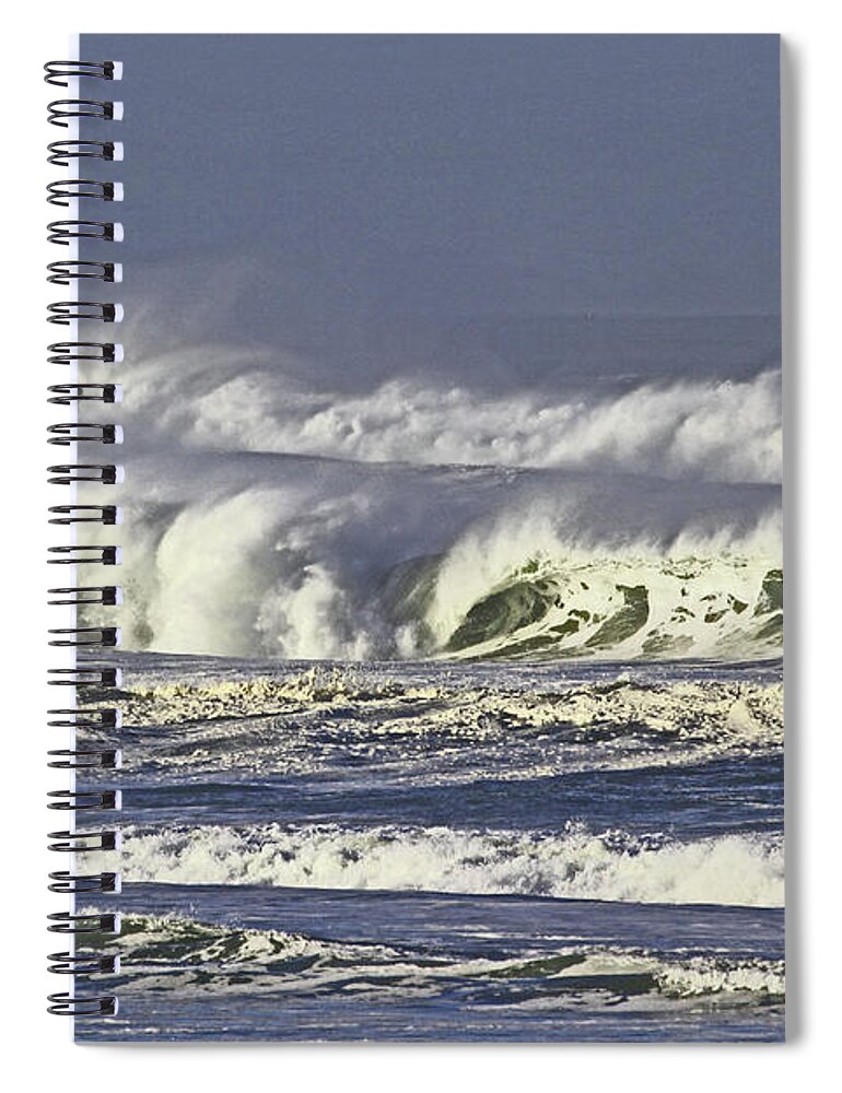 Oregon Spiral Notebook featuring the digital art Oregon Coast Waves On A Windy Morning by Tom Janca