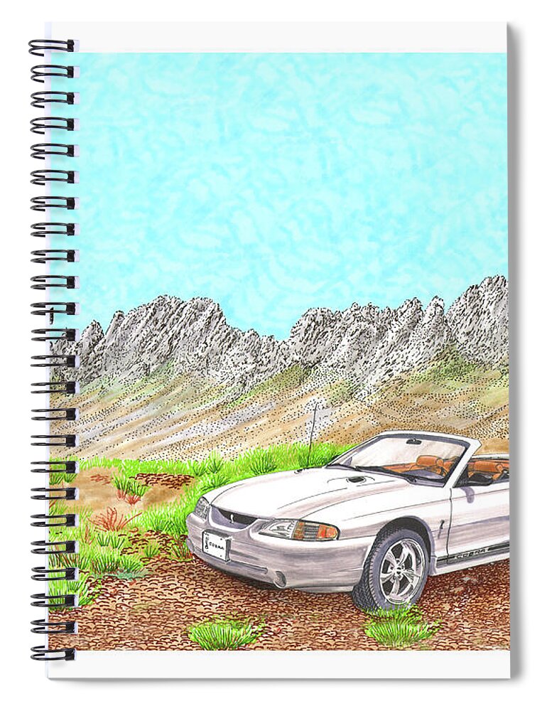 1997 Ford Svt Mustang Cobra Spiral Notebook featuring the painting Organ Mountain Mustang by Jack Pumphrey
