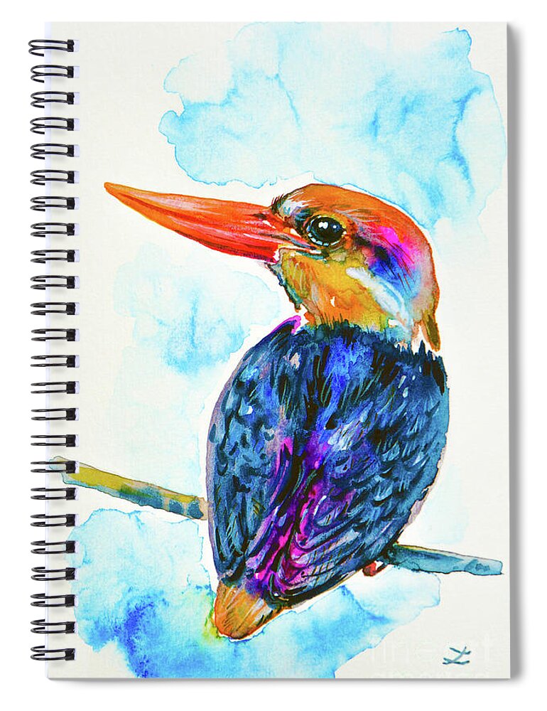 Oriental Dwarf Kingfisher Spiral Notebook featuring the painting Oriental Dwarf Kingfisher by Zaira Dzhaubaeva