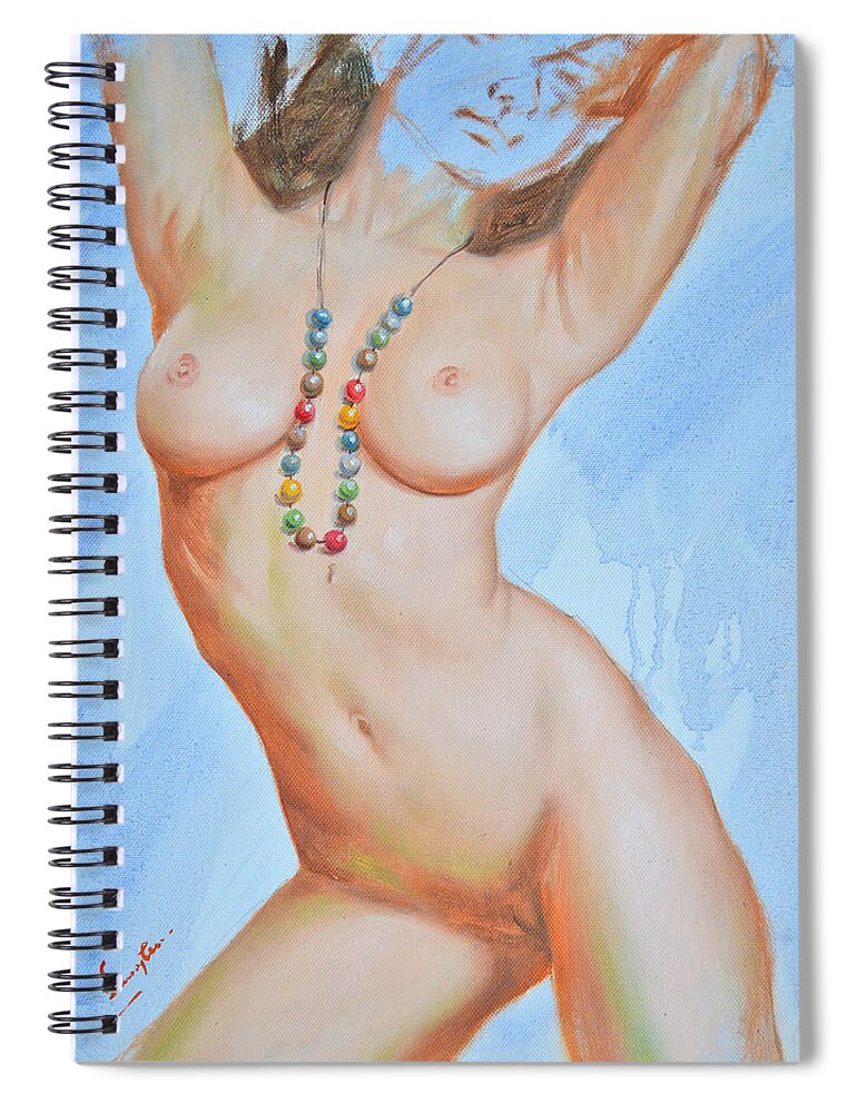 Hongtao Spiral Notebook featuring the painting Original Body Oil Painting - Nude Girl#16-2-5-23 by Hongtao Huang