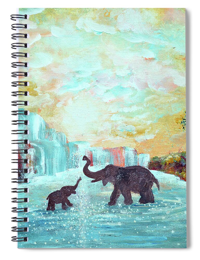 Elephants Spiral Notebook featuring the painting Original Elephant Painting- Love Makes The World Go Round by Ashleigh Dyan Bayer
