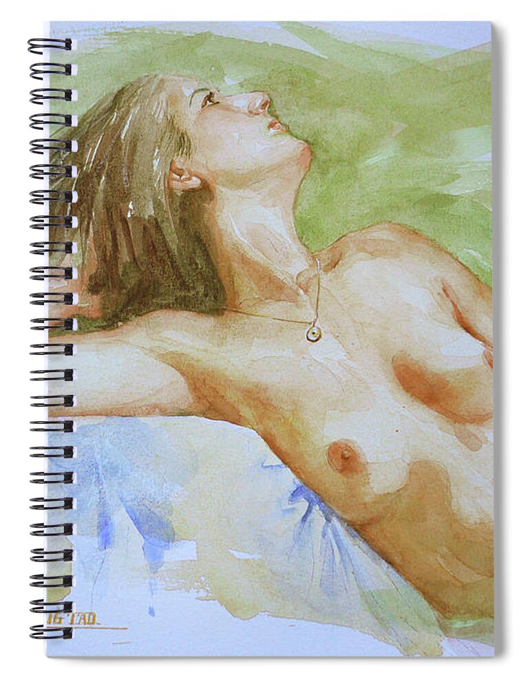 Original Art Spiral Notebook featuring the painting Original Female Nude Sexy Nude On Paper #16-5-3 by Hongtao Huang
