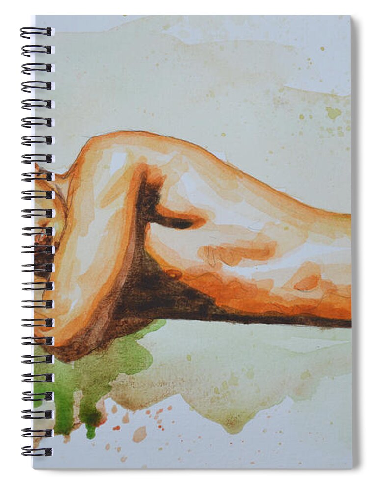Original Artwork Spiral Notebook featuring the painting Original Watercolor Painting Artwork Male Nude Man Gay Interest On Paper #8-022 by Hongtao Huang