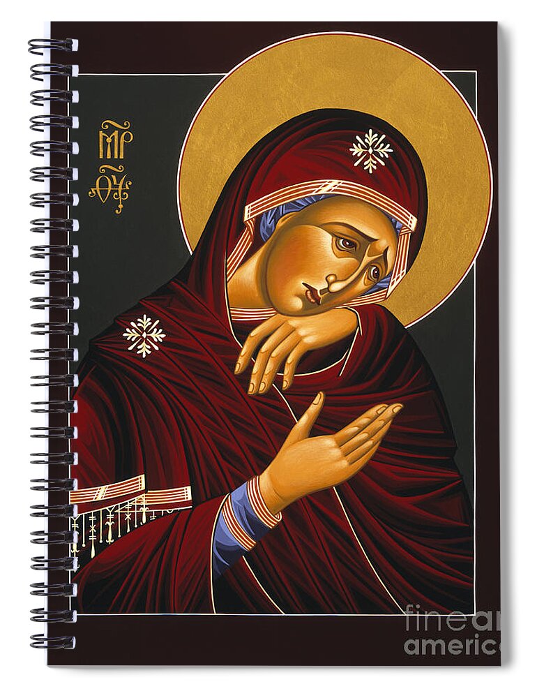 Our Lady Of Sorrows Is Part Of The Triptych Of The Passion With Jesus Christ Extreme Humility And St. John The Apostle Spiral Notebook featuring the painting Our Lady of Sorrows 028 by William Hart McNichols