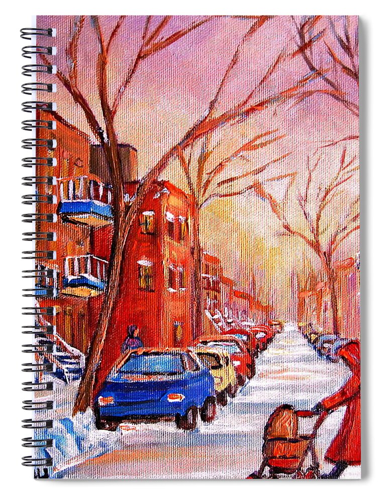 Montreal Spiral Notebook featuring the painting Out for a Walk with Mom by Carole Spandau