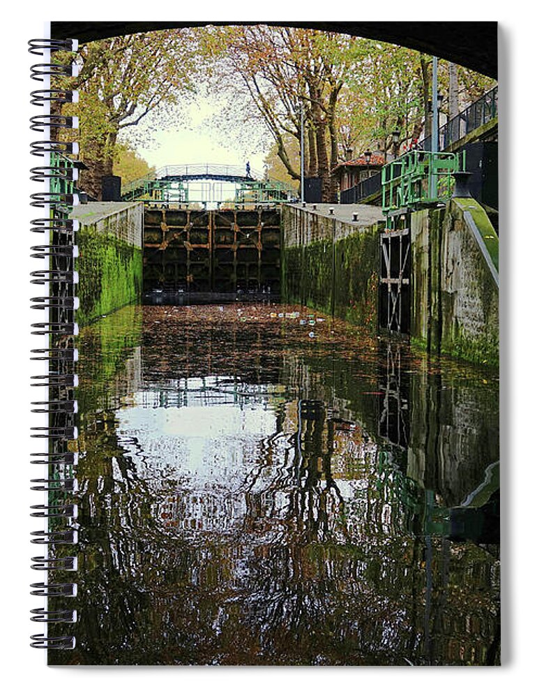 Paris Spiral Notebook featuring the photograph Out Of The Darkness On A Canal Cruise In Paris France by Rick Rosenshein