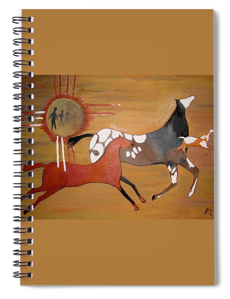 Horses - Stick Figures Spiral Notebook featuring the painting Out of the Past by Stephanie Moore