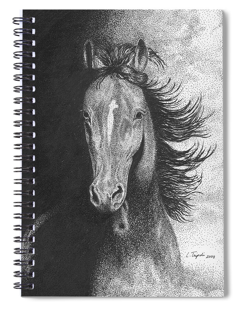 Horse Spiral Notebook featuring the drawing Out of the Shadows by Lawrence Tripoli