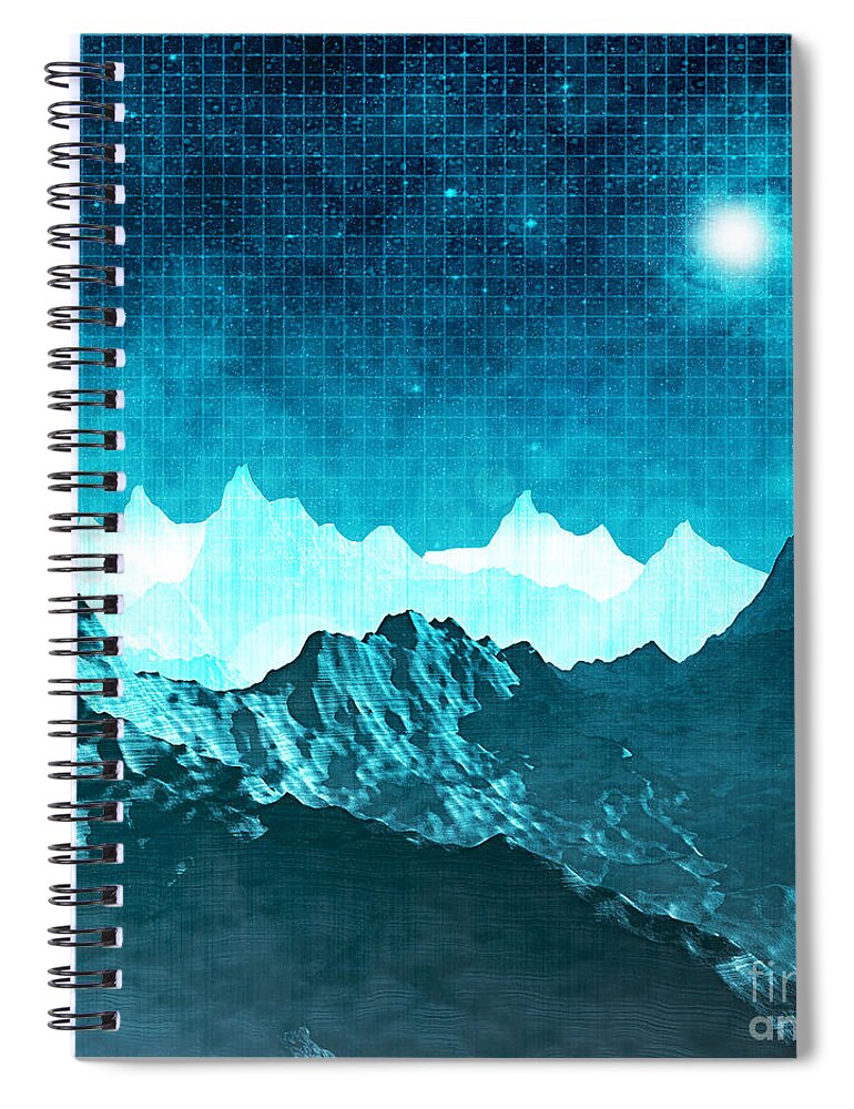 Space Spiral Notebook featuring the digital art Outer Space Mountains by Phil Perkins