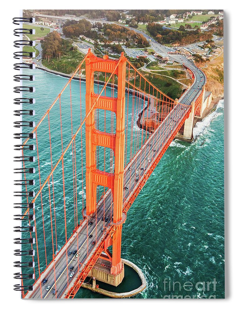Architecture Spiral Notebook featuring the photograph Overhead aerial of Golden gate bridge, San Francisco, USA by Matteo Colombo