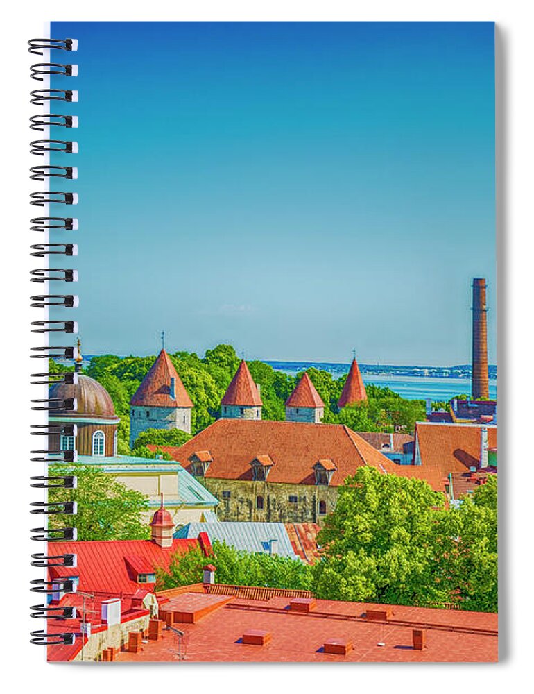 Tallinn Spiral Notebook featuring the digital art Overlooking Tallinn by Mick Burkey