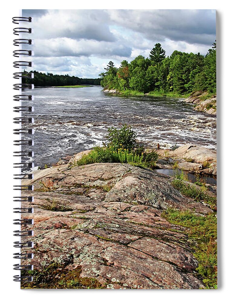 Sturgeon Chutes Spiral Notebook featuring the photograph Overlooking The Wanapitei River From Sturgeon Chutes by Debbie Oppermann