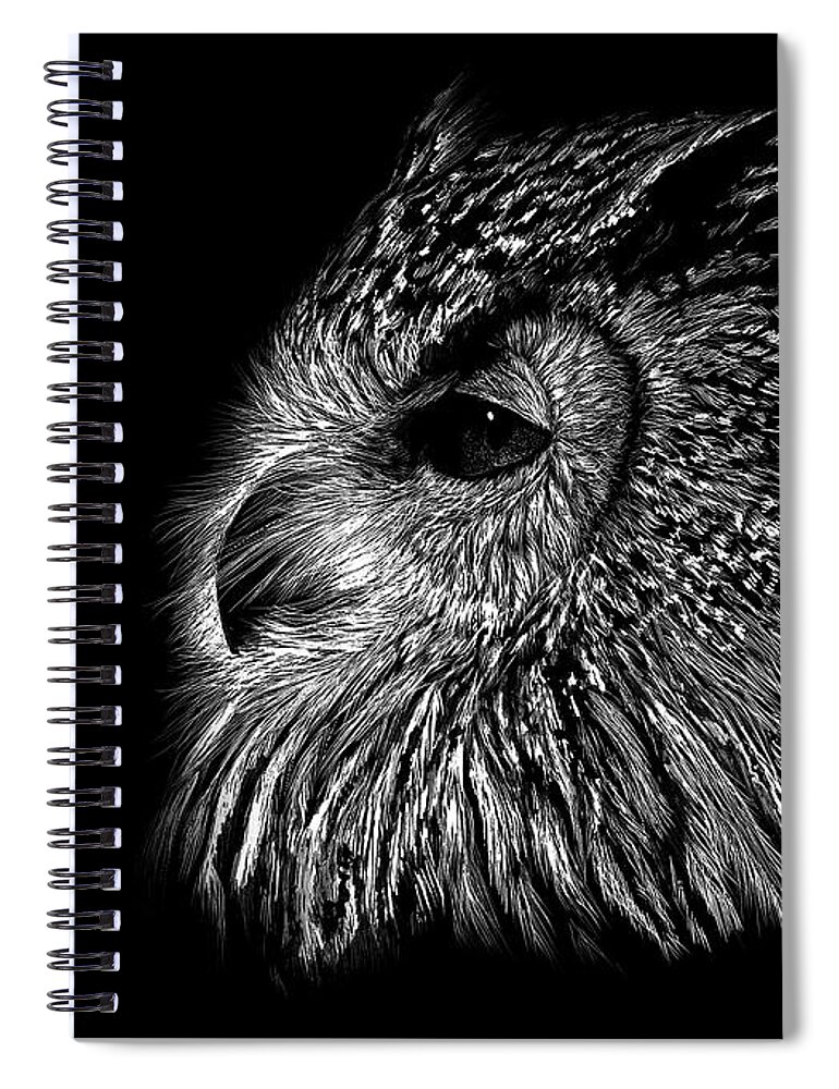 Owl Spiral Notebook featuring the drawing Owl Black and White by Isabel Salvador