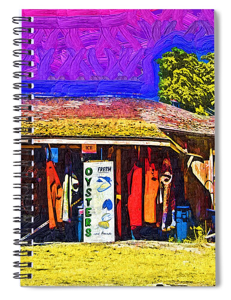 Roche-harbor Spiral Notebook featuring the digital art Oyster Hut by Kirt Tisdale