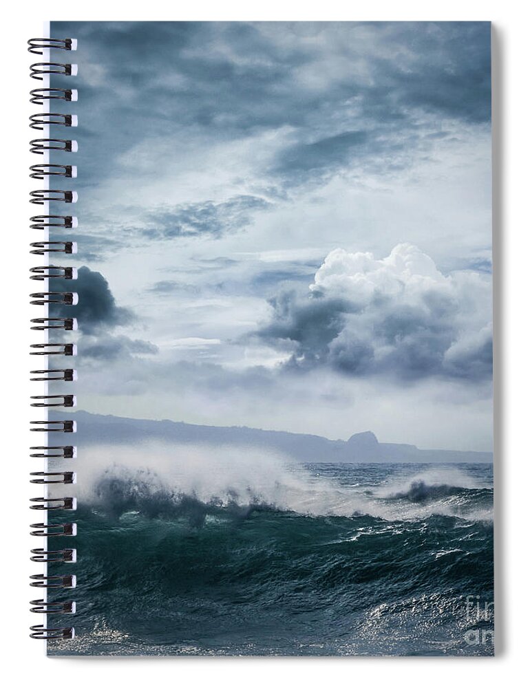 Hookipa Spiral Notebook featuring the photograph He inoa wehi no Hookipa Pacific Ocean Stormy Sea by Sharon Mau