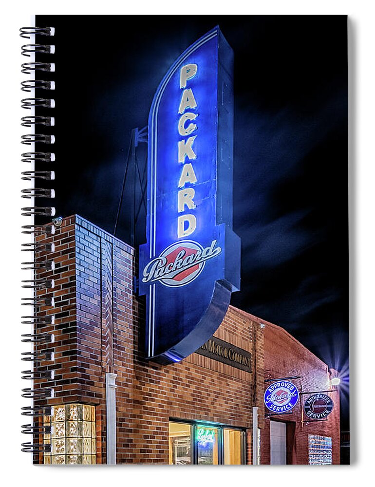Packard Spiral Notebook featuring the photograph Packard Sign by Susan Rissi Tregoning