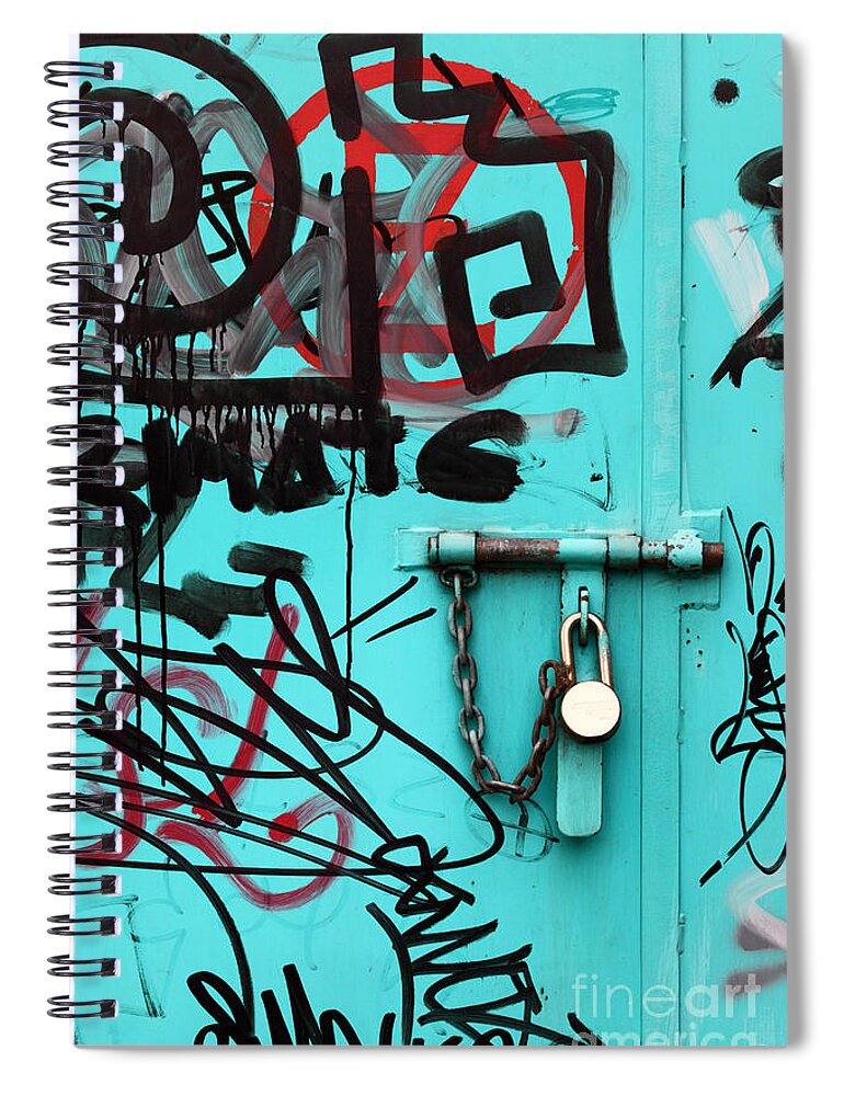 Door Spiral Notebook featuring the photograph Padlock and Graffiti by James Brunker