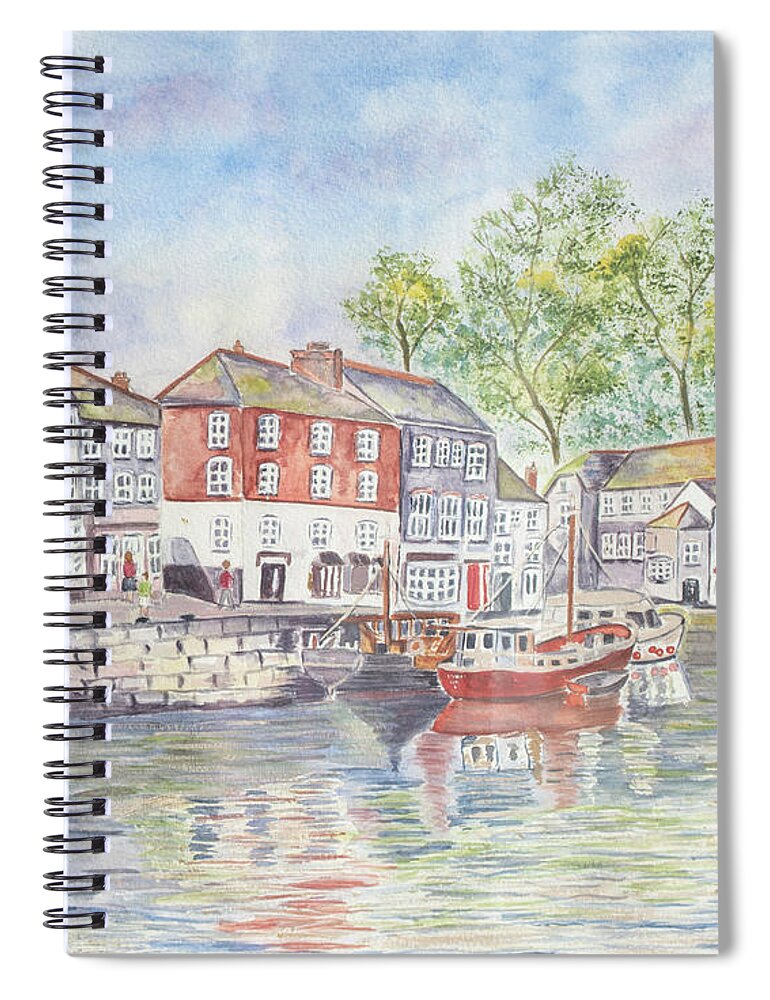 Padstow Spiral Notebook featuring the digital art Padstow Village Harbour by Laura Richards