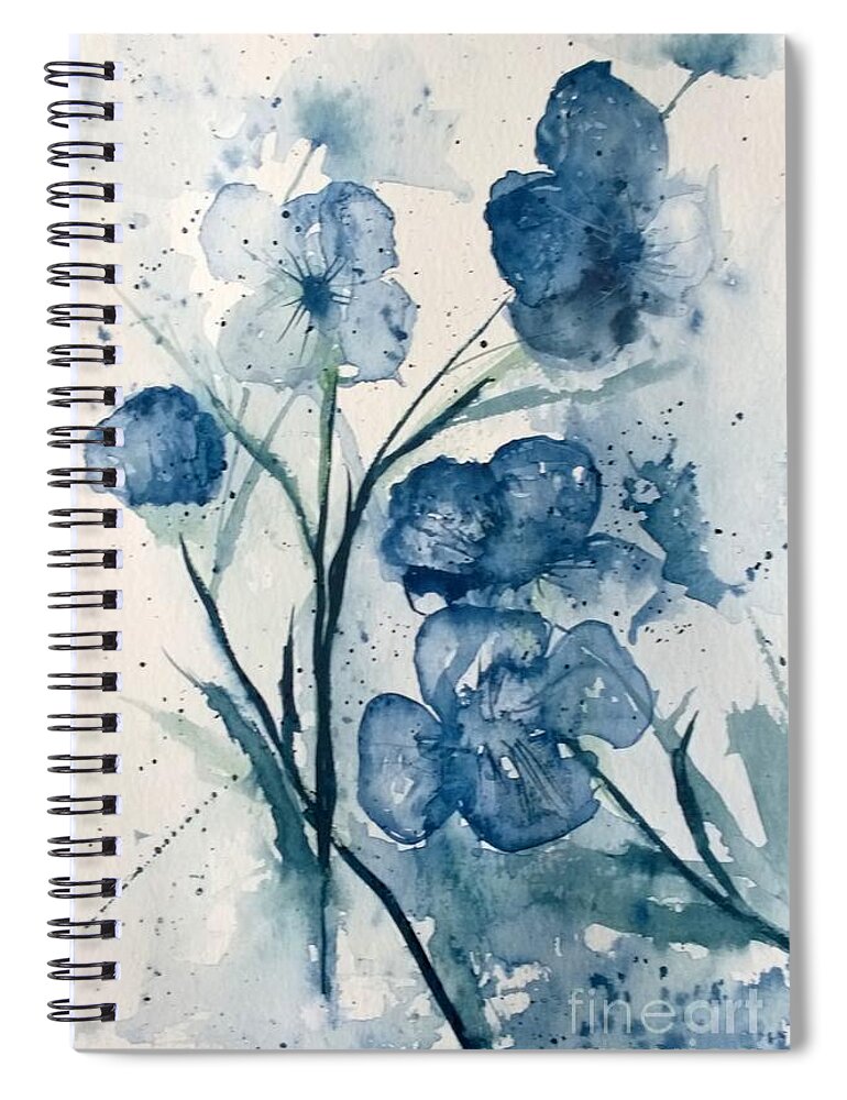 Flowers Spiral Notebook featuring the painting Painterly Blues by Eunice Miller
