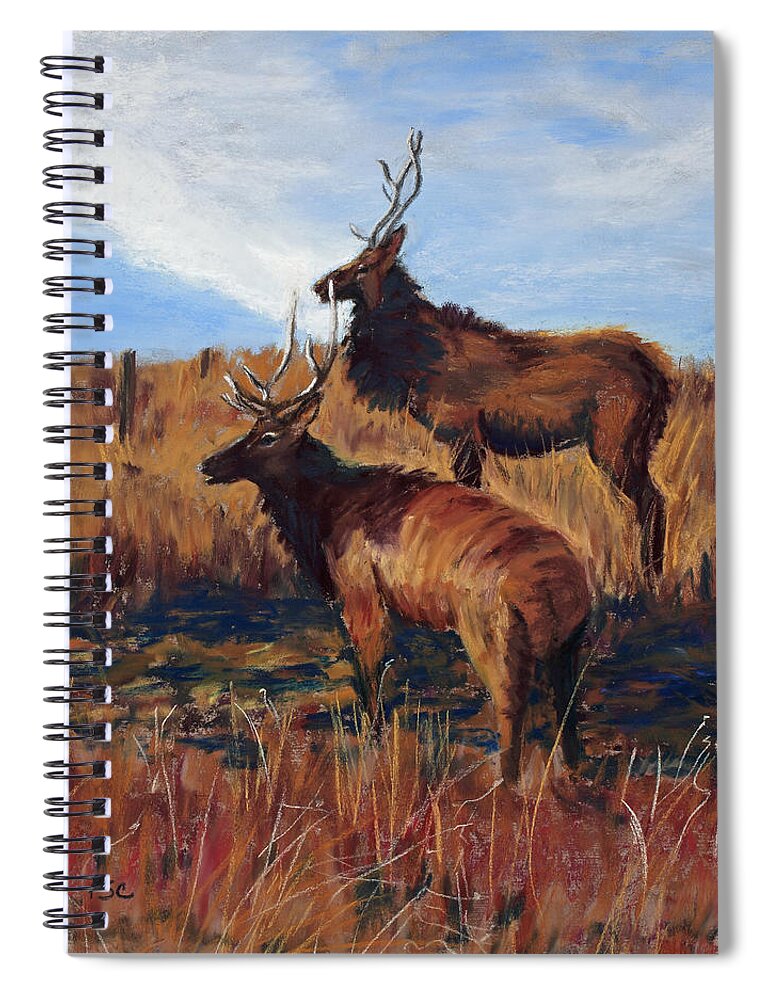 Elk Spiral Notebook featuring the painting Pair o' Bulls by Mary Benke