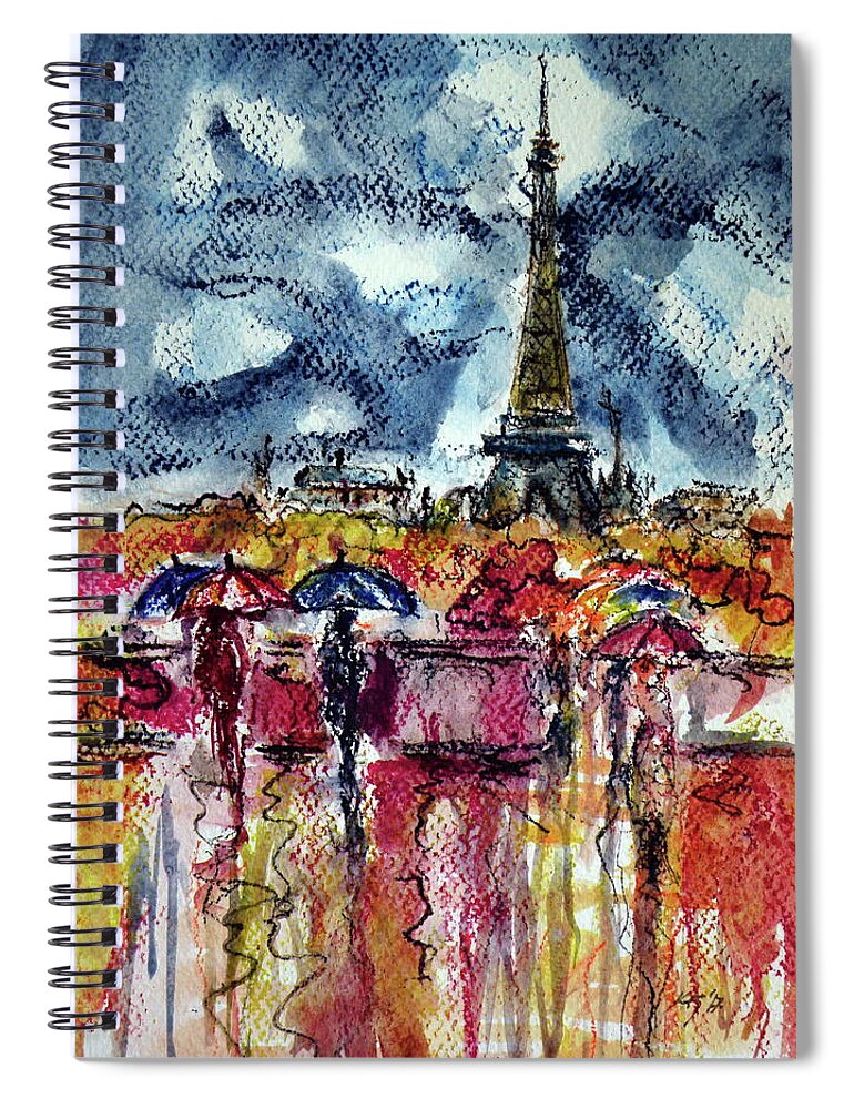 Paris Spiral Notebook featuring the painting Pais in rain II by Kovacs Anna Brigitta