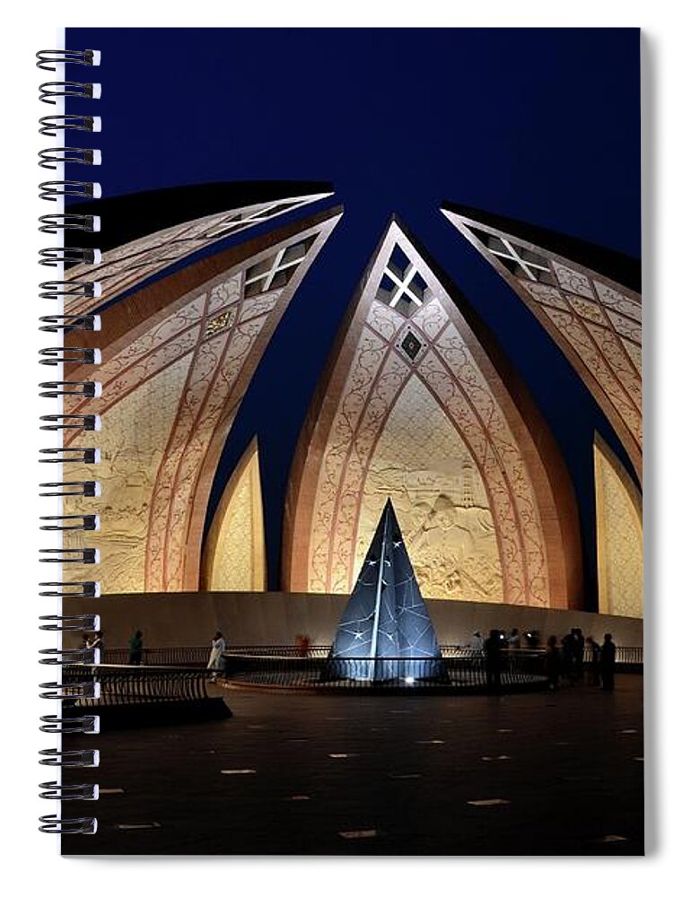 Pakistan Spiral Notebook featuring the photograph Pakistan Monument illuminated at night Islamabad Pakistan by Imran Ahmed