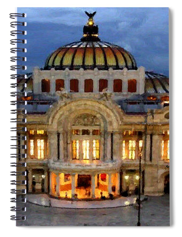 Rafael Salazar Spiral Notebook featuring the digital art Palacio de Bellas Artes Mexico by Rafael Salazar