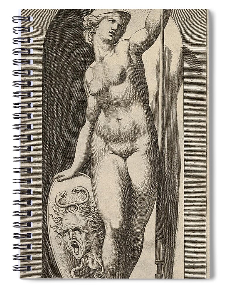 Giovanni Jacopo Caraglio Spiral Notebook featuring the drawing Pallas Athena by Giovanni Jacopo Caraglio