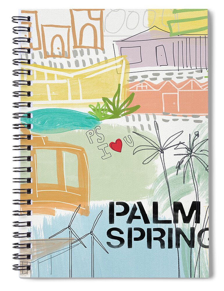 Palm Springs California Spiral Notebook featuring the painting Palm Springs Cityscape- Art by Linda Woods by Linda Woods