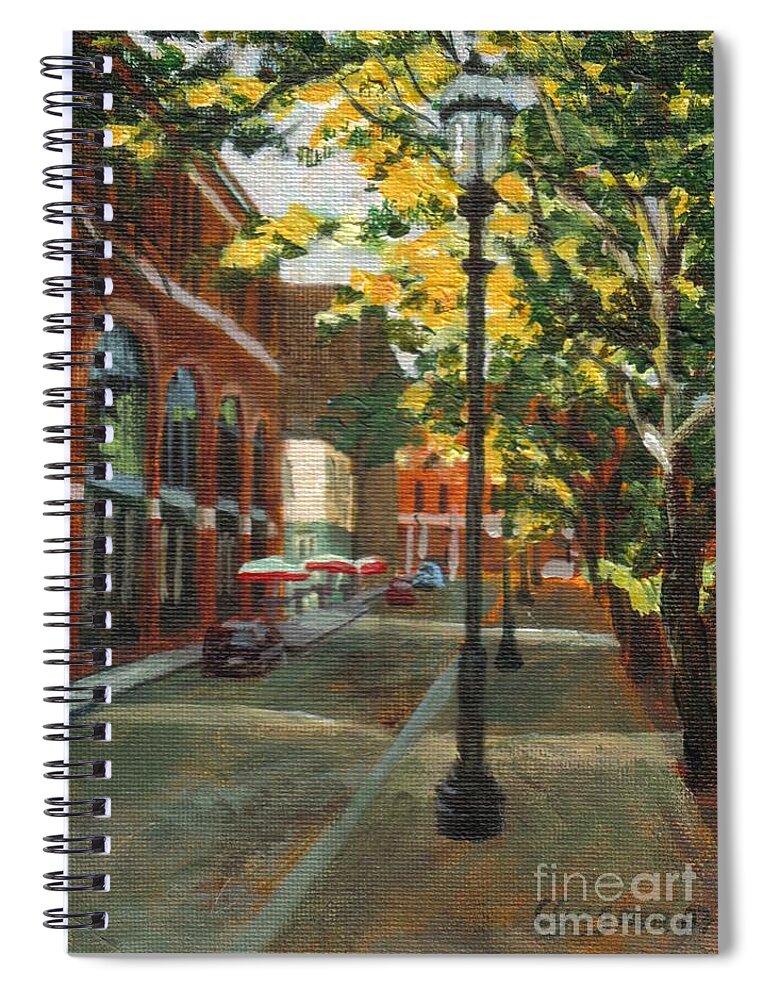 Lamp Post Spiral Notebook featuring the painting Palmer Street by Claire Gagnon