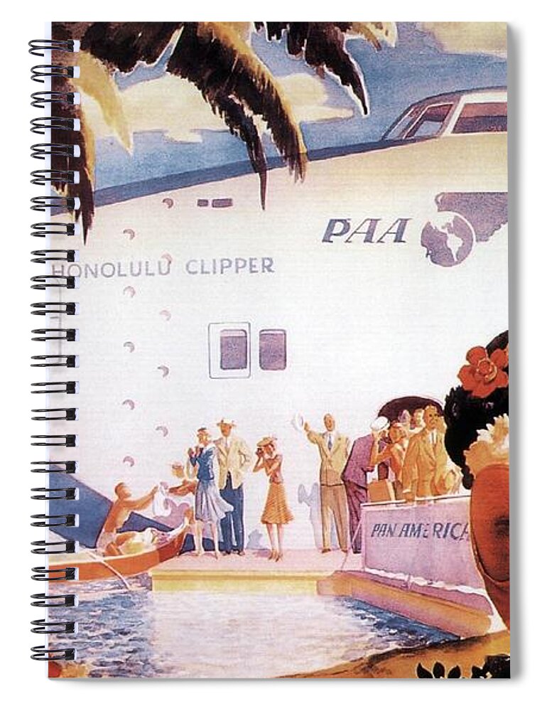 Pan American Spiral Notebook featuring the mixed media Pan American Airways - Hawaiians Greeting People - Retro travel Poster - Vintage Poster by Studio Grafiikka