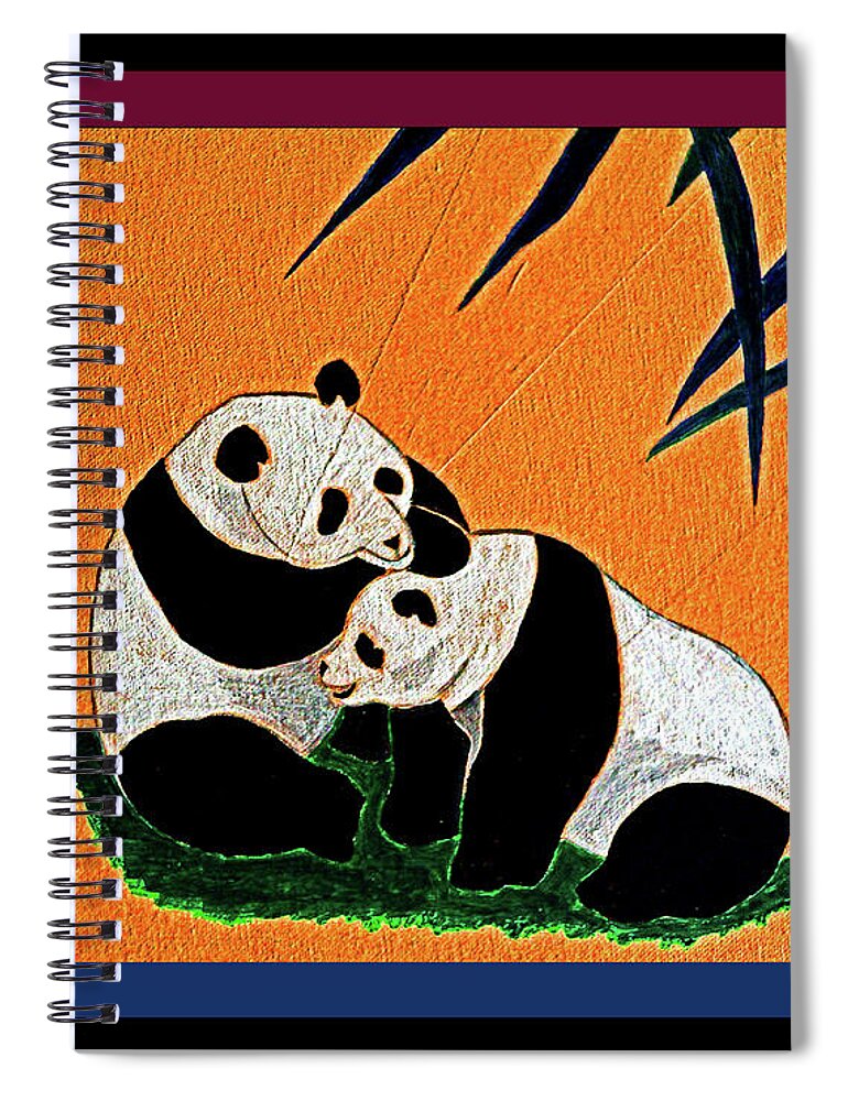Panda Bears Spiral Notebook featuring the painting Panda Friends by Joseph Coulombe
