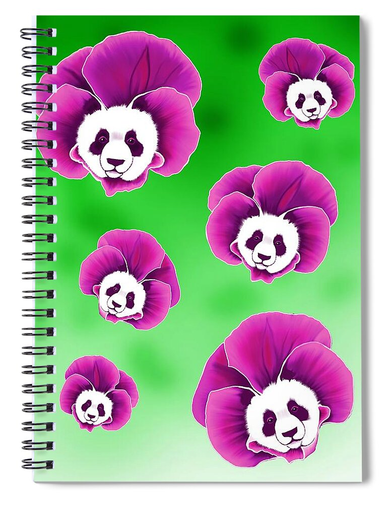Panda Spiral Notebook featuring the digital art Panda Pansies by Norman Klein