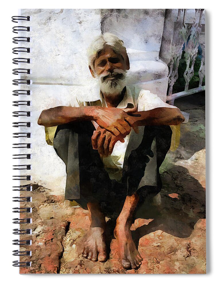 Panjim Spiral Notebook featuring the painting Panjim beggar man by Gavin Bates