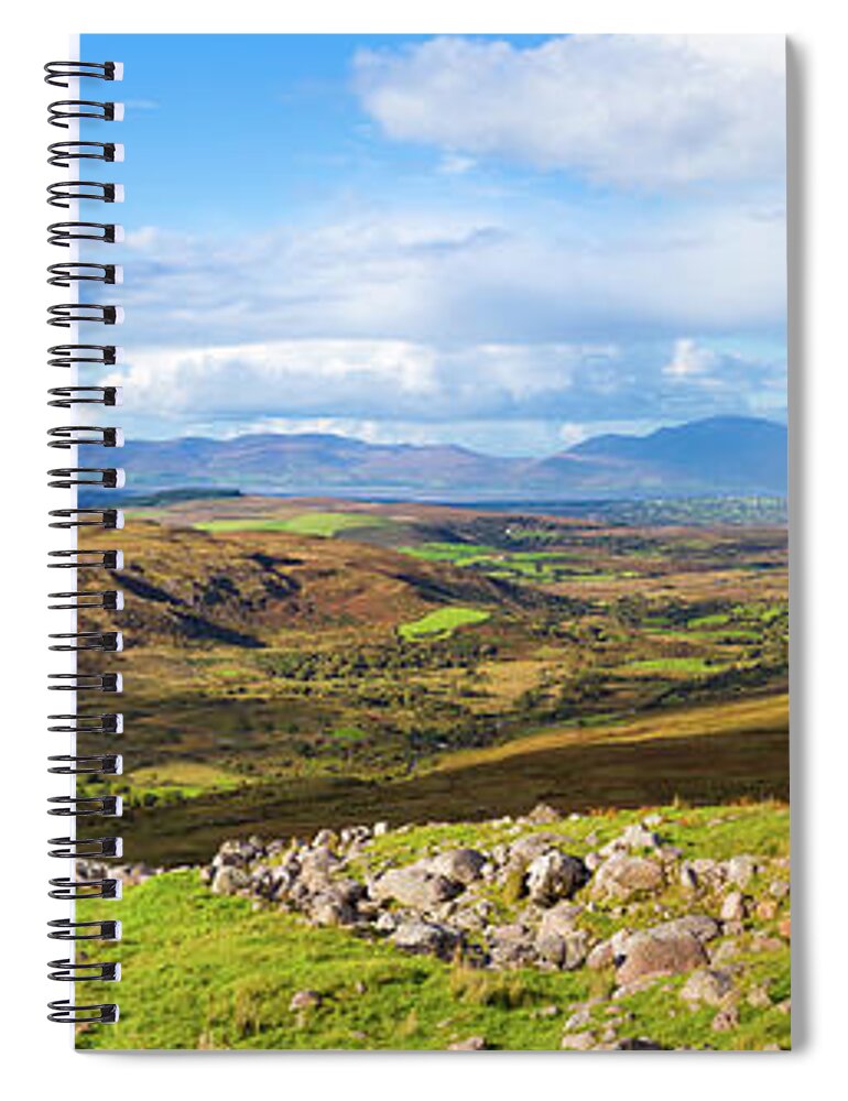 Blue Spiral Notebook featuring the photograph Panorama of a colourful undulating Irish landscape in Kerry by Semmick Photo