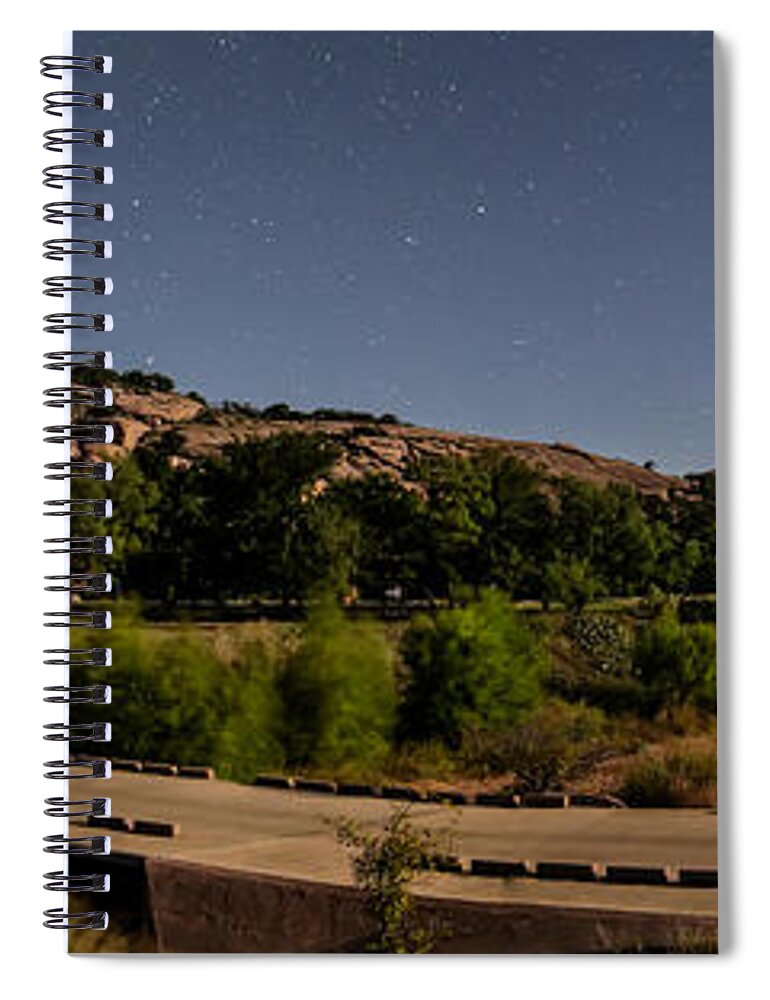 Enchanted Rock Spiral Notebook featuring the photograph Panorama of Enchanted Rock at Night - Starry Night Texas Hill Country Fredericksburg Llano by Silvio Ligutti