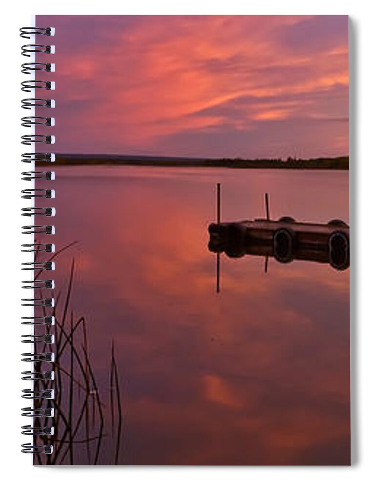  Spiral Notebook featuring the digital art Panoramic Sunset Northern Lake by Mark Duffy