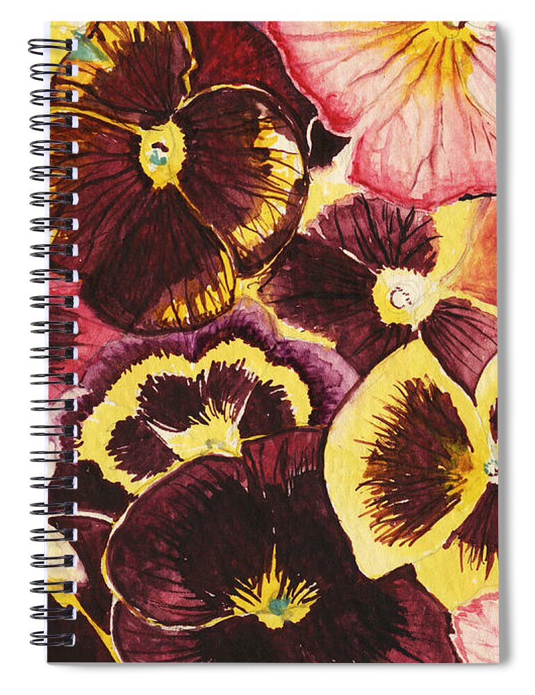 Watercolor Spiral Notebook featuring the painting Pansies Competing For Attention by Shawna Rowe