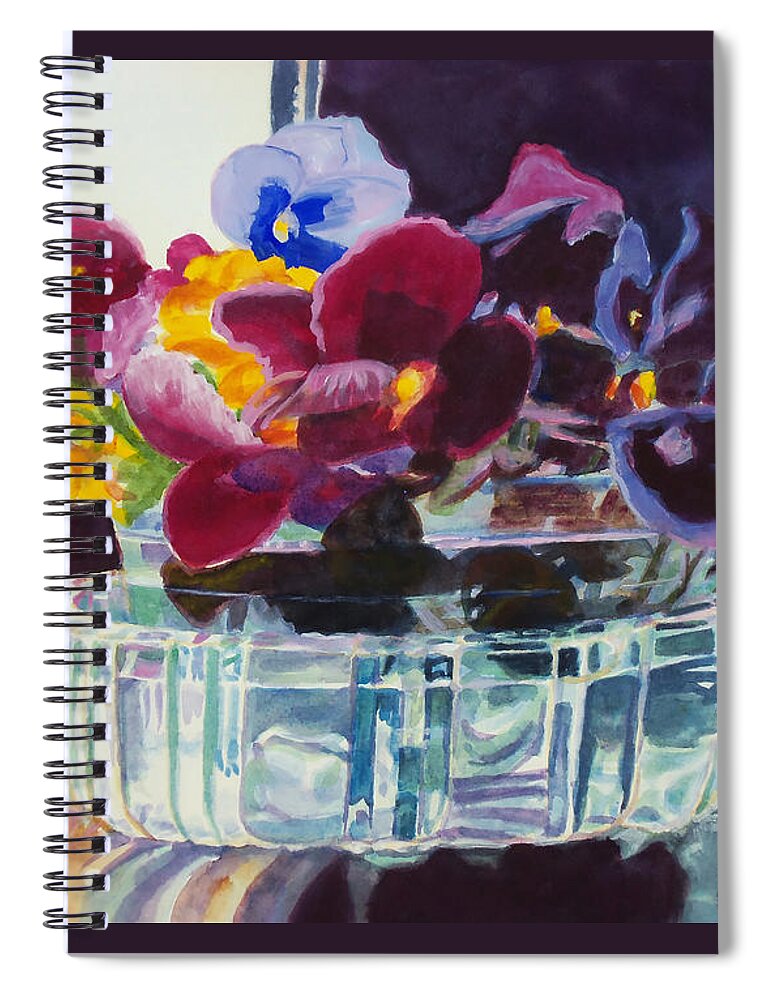 Paintings Spiral Notebook featuring the painting Pansies in Crystal Vase  by Kathy Braud