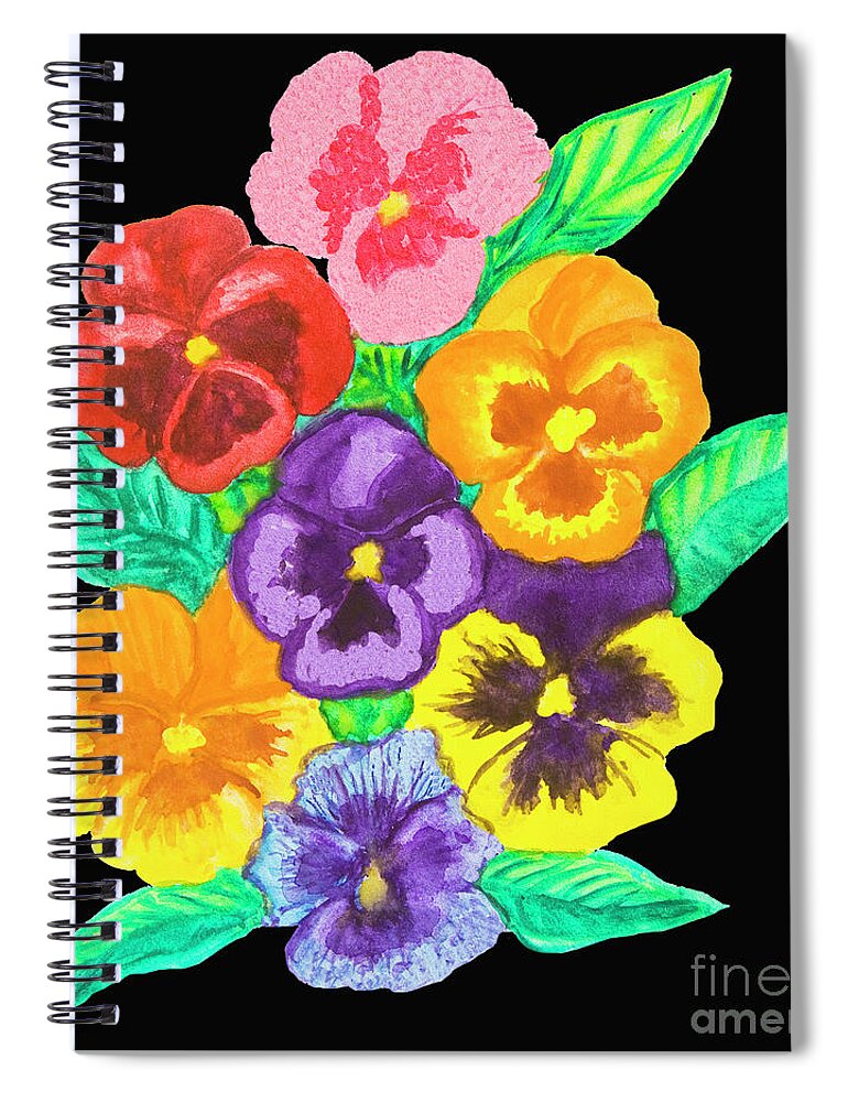 Pansy Spiral Notebook featuring the painting Pansies on black by Irina Afonskaya