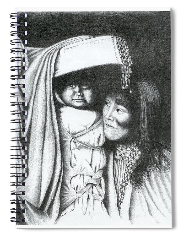 Native American Spiral Notebook featuring the drawing Papoose by Lawrence Tripoli